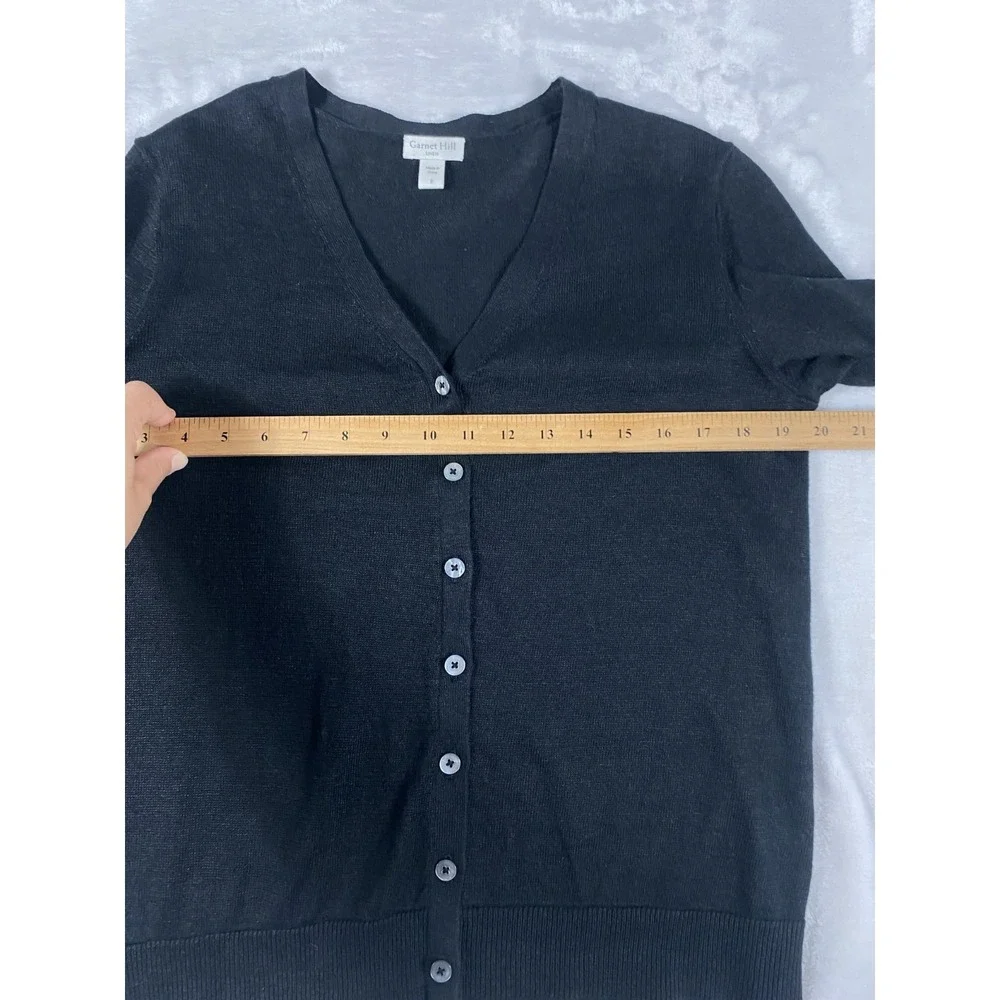 Garnet Hill 100% Linen Knit Cardigan Sweater Women Sz S Black Coastal Minimalist - Picture 4 of 13